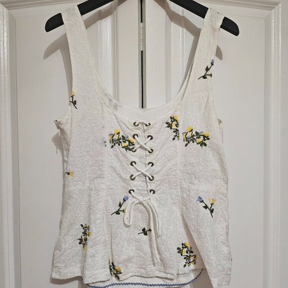Anthropologie White embroidered cotton top with corset detail - Picture 6 of 9